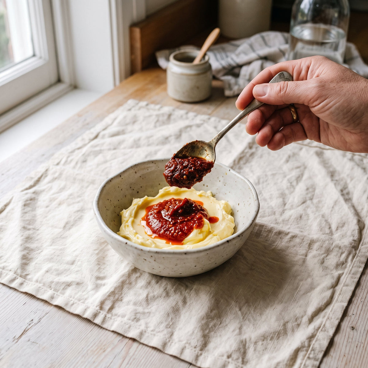 Beurre composé harissa-rose (pour ~1 petit rouleau, ~6 portions)