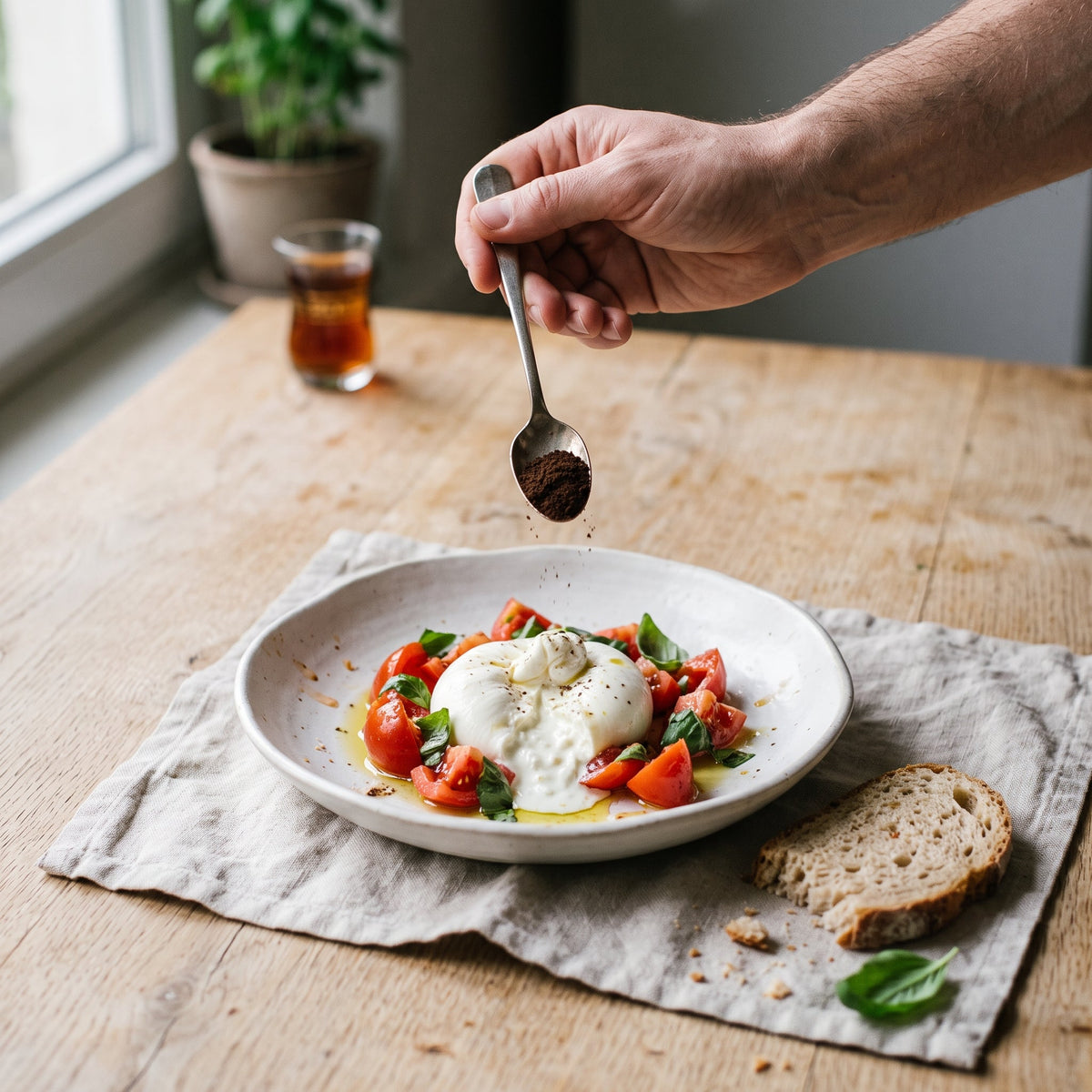 Burrata, tomates et huile d'olive