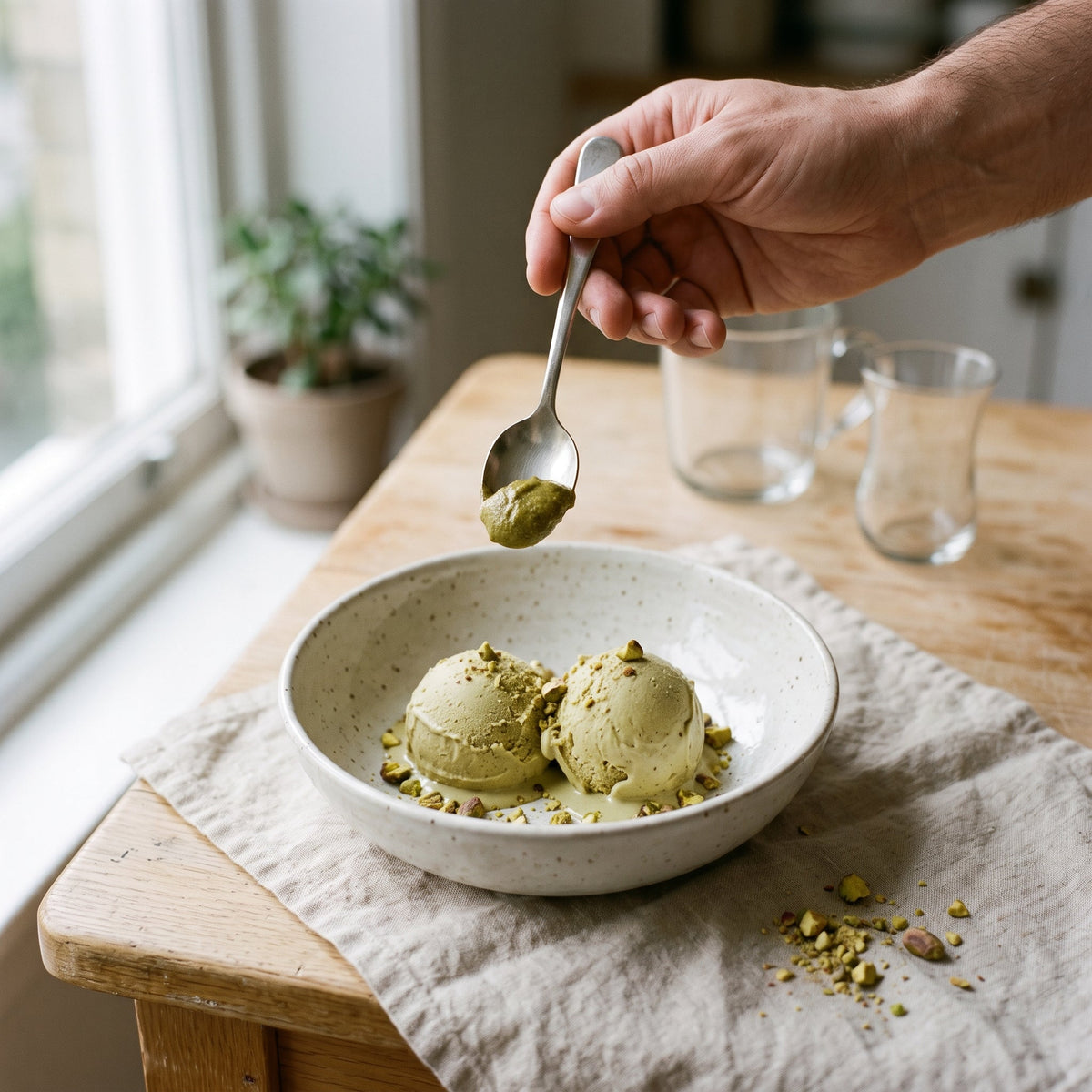Glace à la pistache sans sorbetière