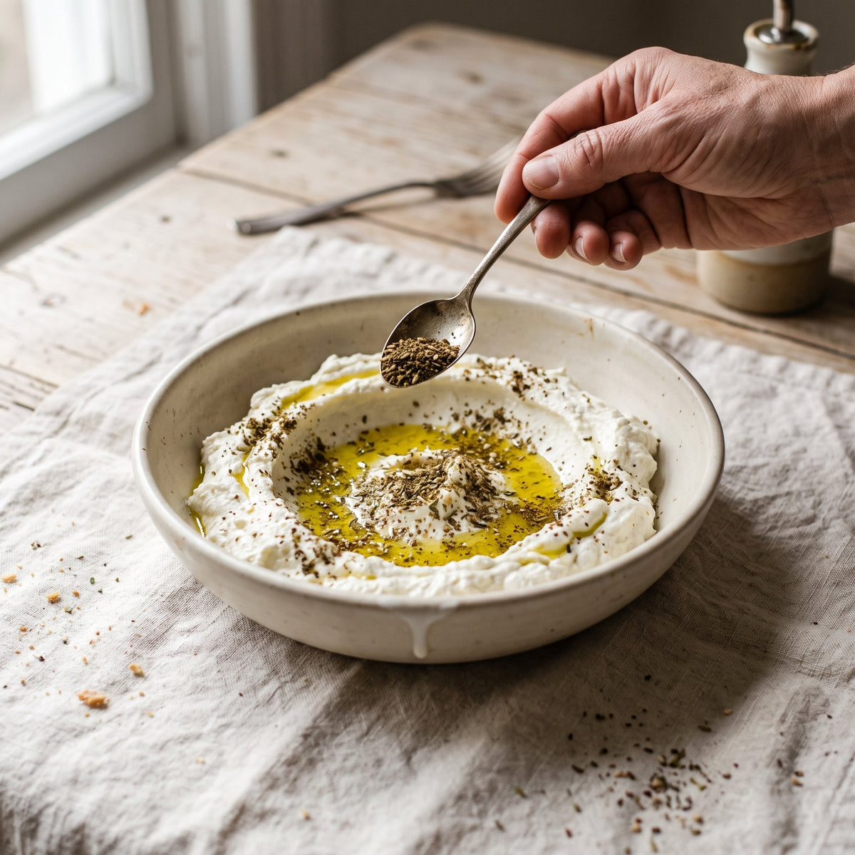 Labneh, huile d'olive et za'atar