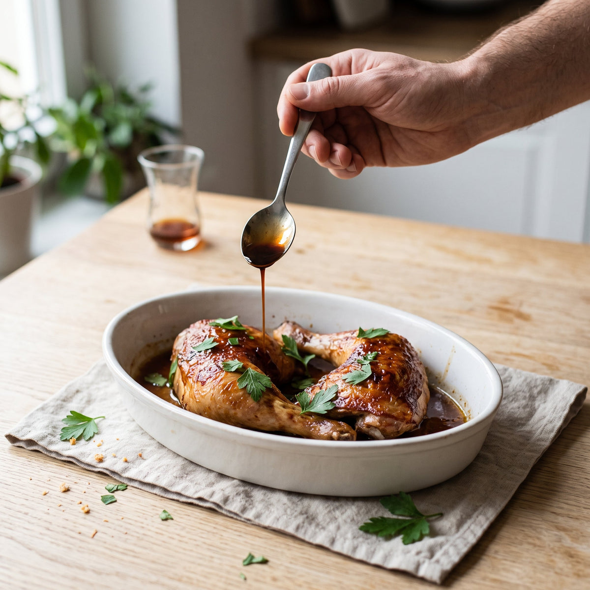 Cuisses de poulet rôties laquées