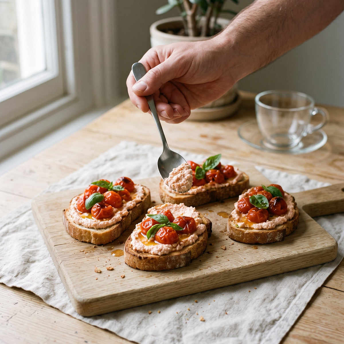Tartine de ricotta à la harissa et tomates cerises rôties