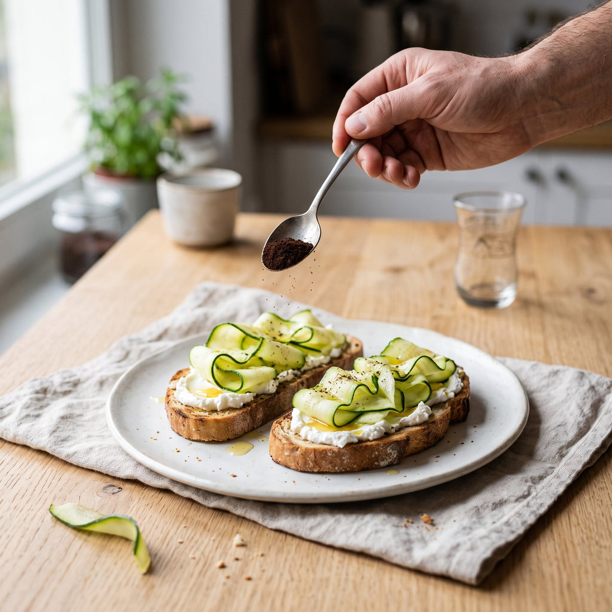 Toasts de chèvre frais, courgette crue et miel