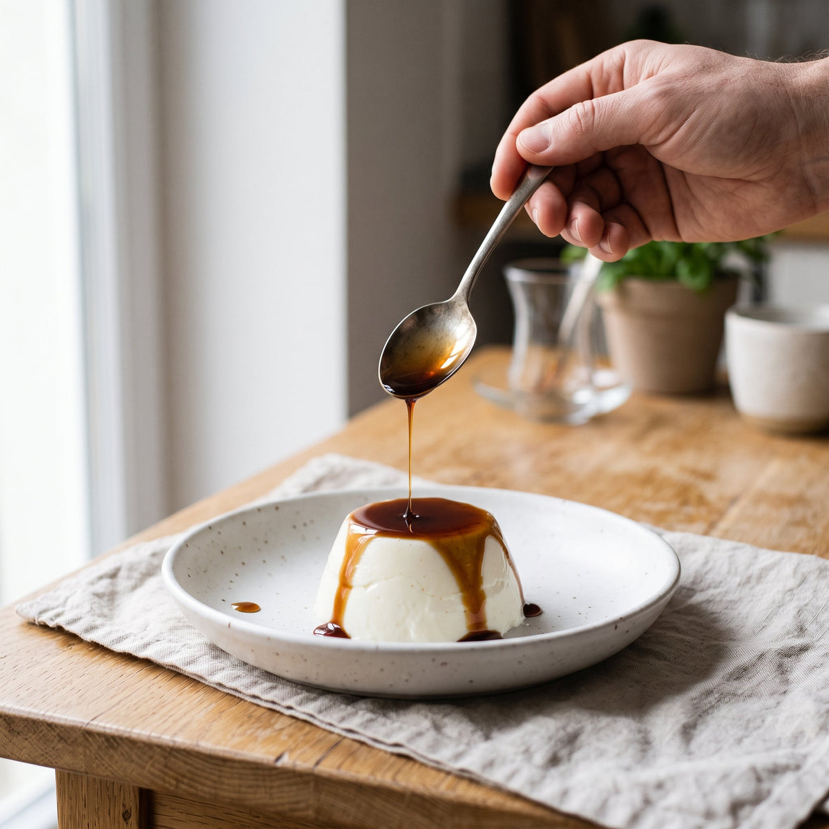 Panna cotta, sirop Or Noir