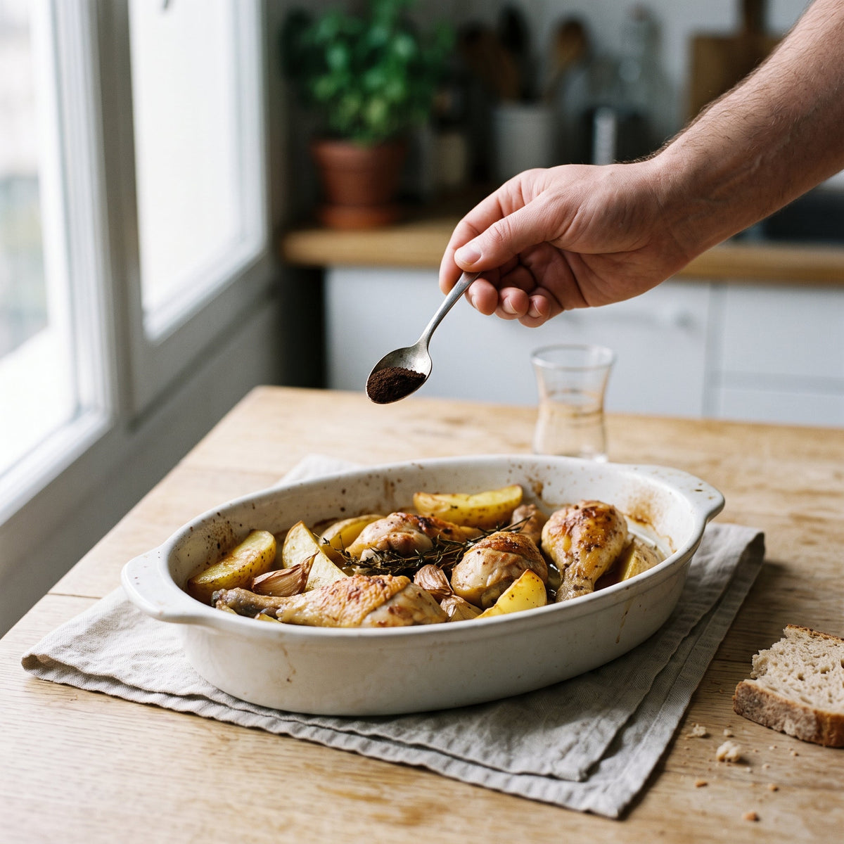 Poulet rôti et pommes de terre, finition Sable Noir