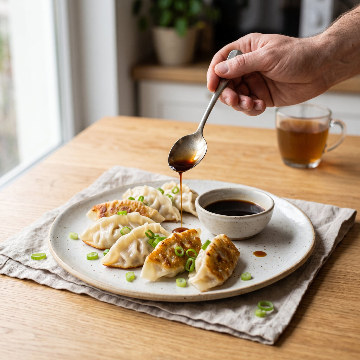 Raviolis poêlés, sauce Kurogane
