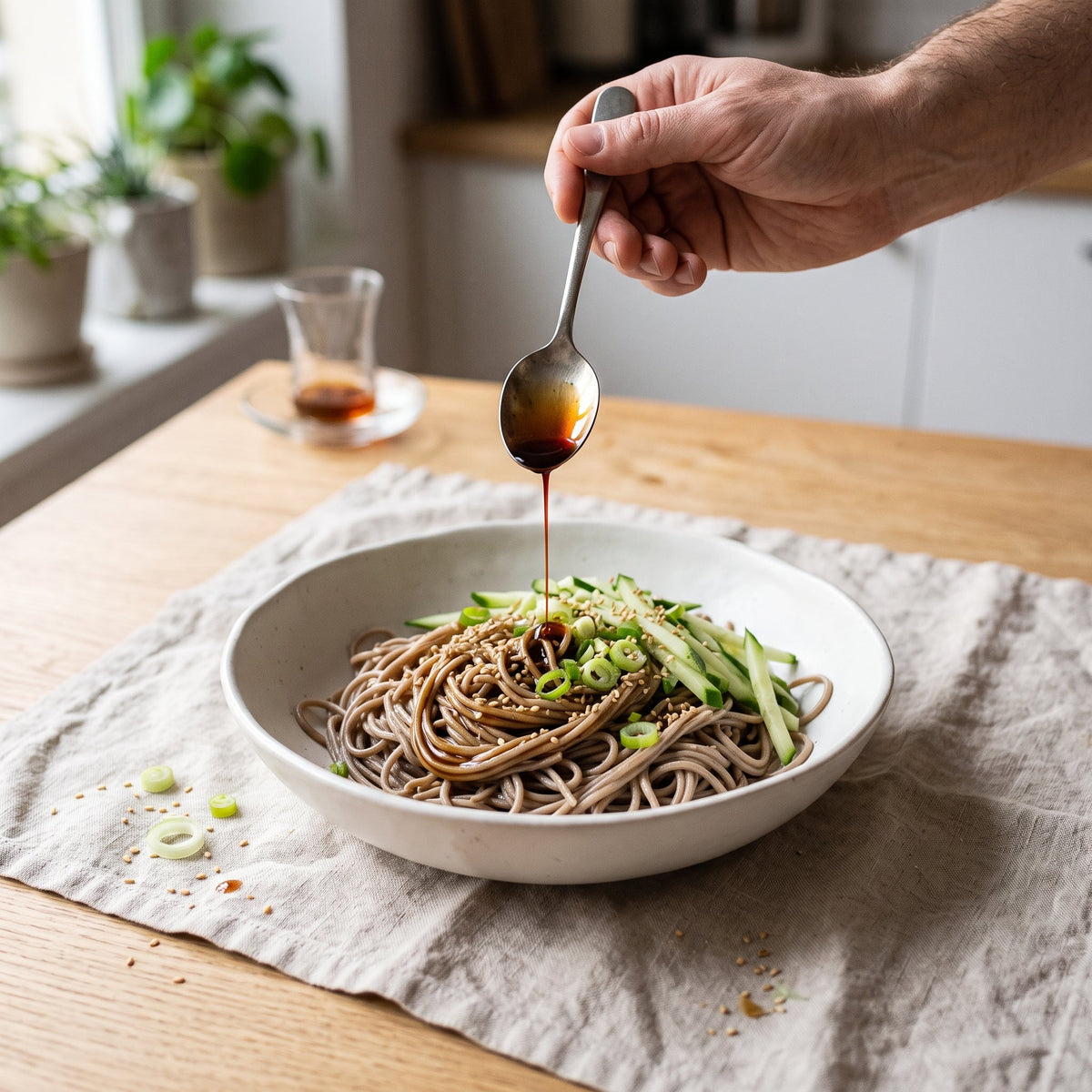 Nouilles soba froides, concombre et sésame