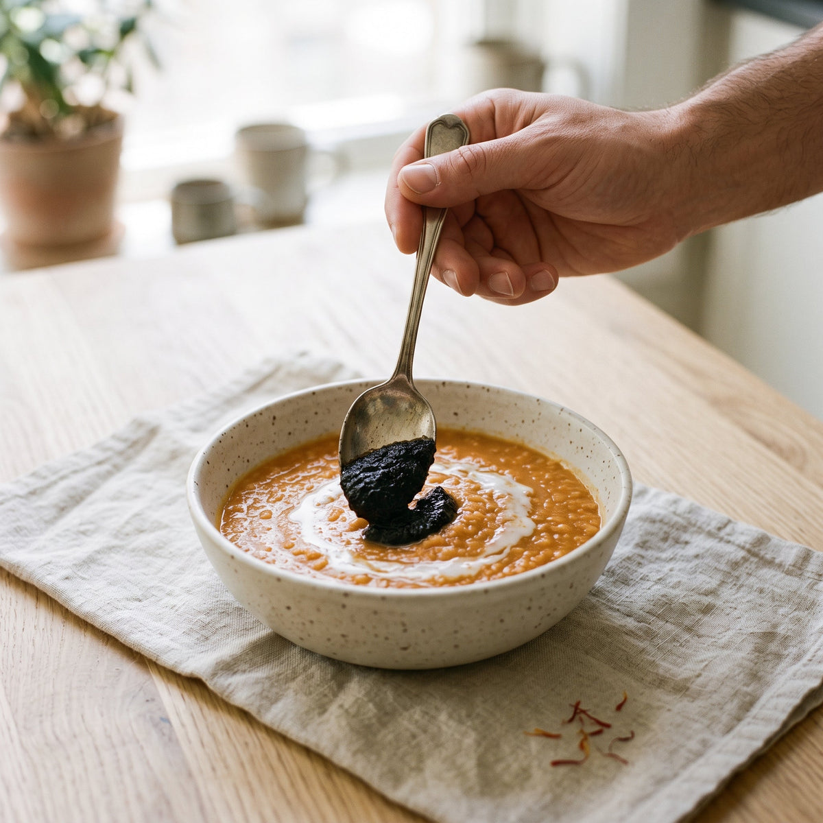 Soupe de lentilles corail lait de coco et Or Noir