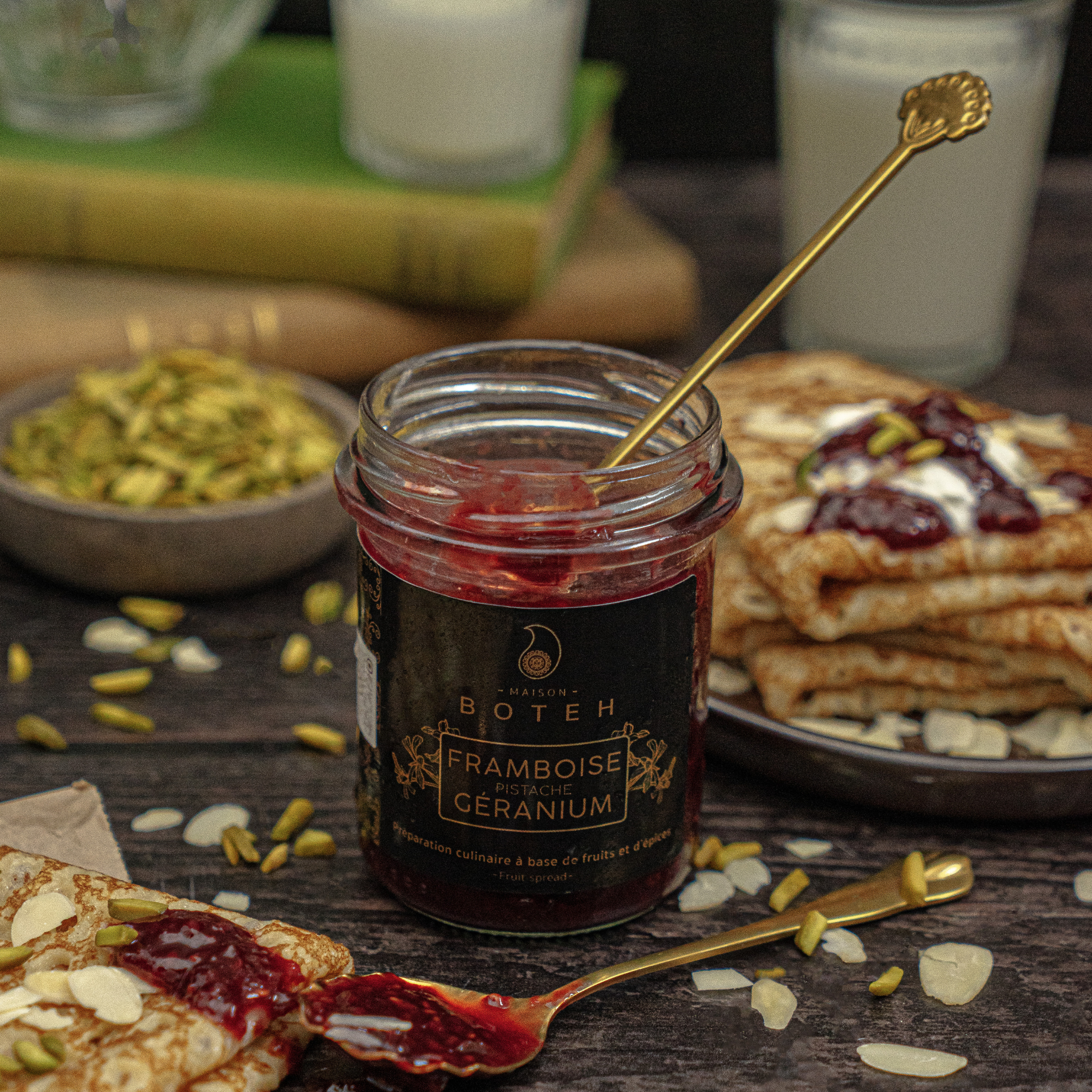 Confiture de Framboise Pistache Géranium