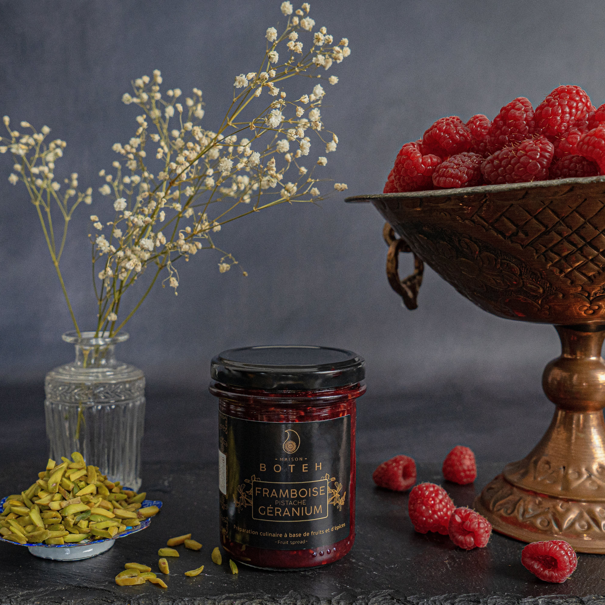 Confiture de Framboise Pistache Géranium